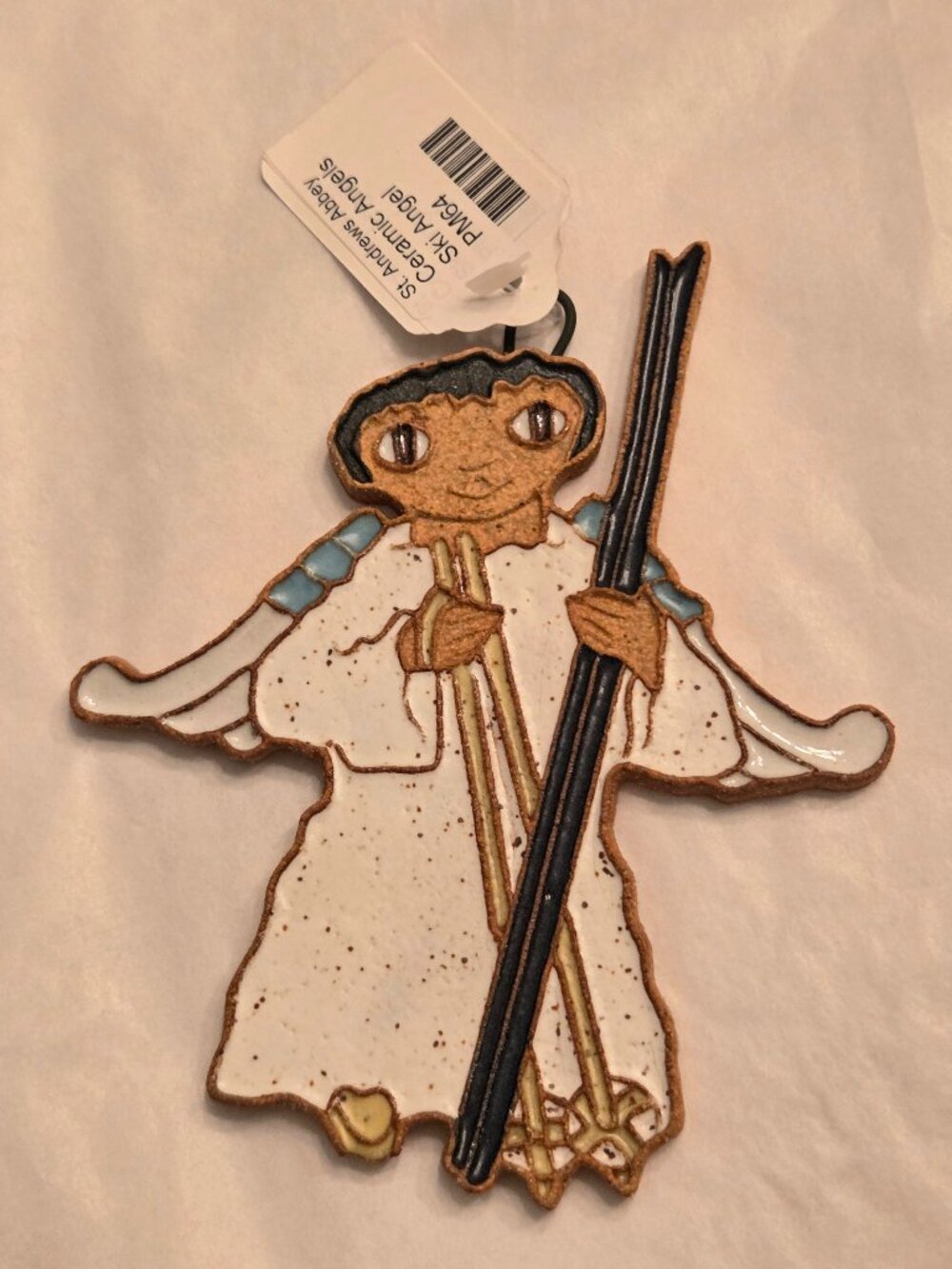 Saint Andrews Abbey Ceramics Ski Angel Ornament Skier Gift NWT Folk Art